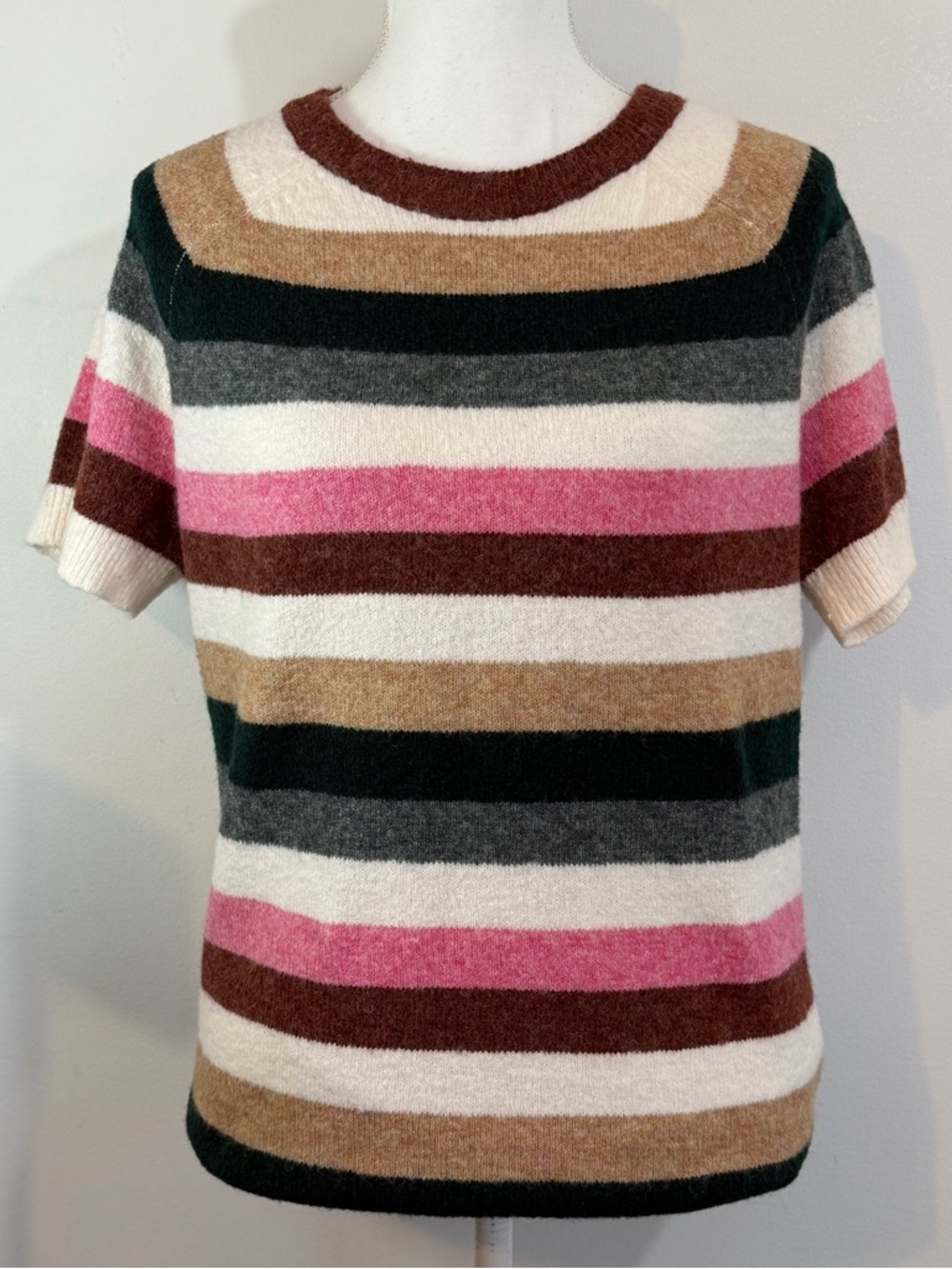 Torrid Striped Short Sleeve Sweater Size 0 or Large (12) Pink Brown Neutral